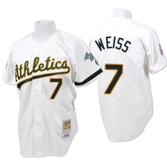 Men's Mitchell and Ness Oakland Athletics #7 Walt Weiss Authentic White Throwback MLB Jersey - Ujersey