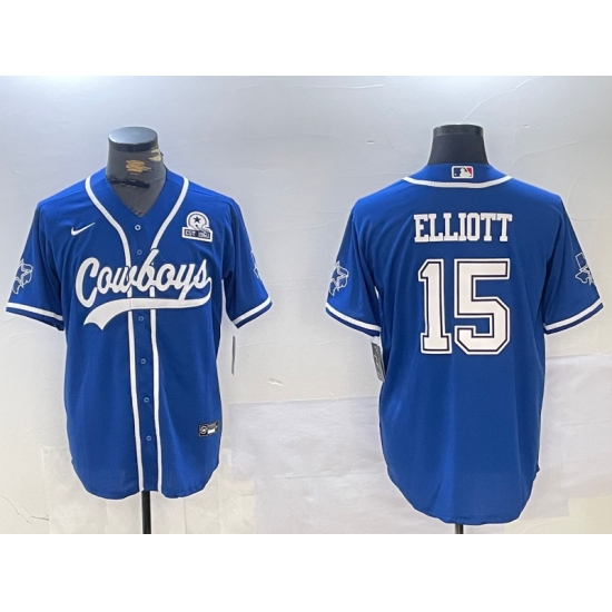 Men's Dallas Cowboys #15 Ezekiel Elliott Light Blue With 1960 Cool Base Stitched Baseball Jersey - Ujersey