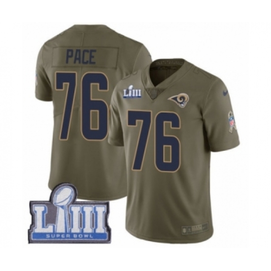 Men's Nike Los Angeles Rams #76 Orlando Pace Limited Olive 2017 Salute to Service Super Bowl LIII Bound NFL Jersey - Ujersey