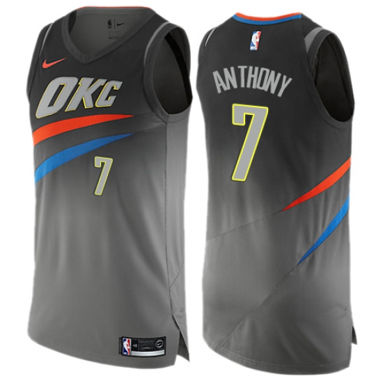 Men's Nike Oklahoma City Thunder #7 Carmelo Anthony Authentic Gray NBA Jersey - City Edition - Ujersey