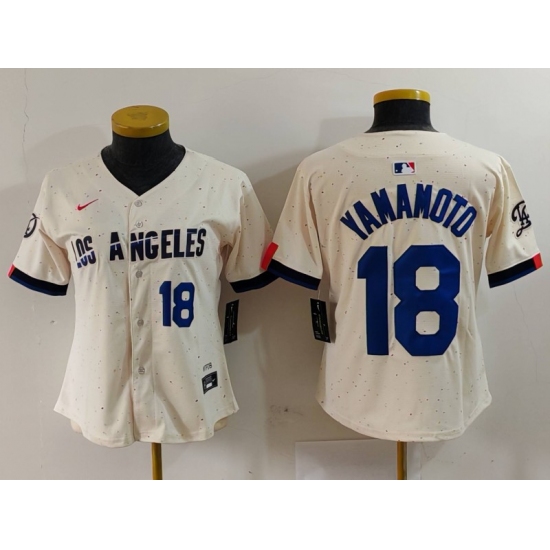 Women's Los Angeles Dodgers #18 Yoshinobu Yamamoto Number Cream 2024 City Connect Limited Stitched Jerseys - Ujersey