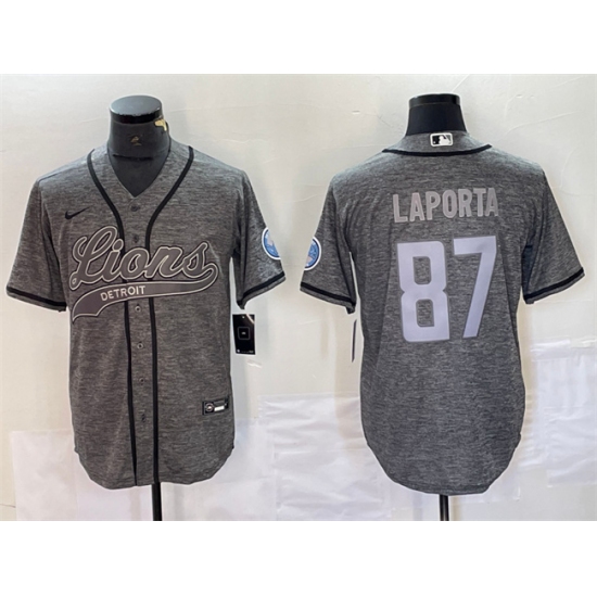 Men's Detroit Lions #87 Sam LaPorta Gray Cool Base Stitched Baseball Jersey - Ujersey