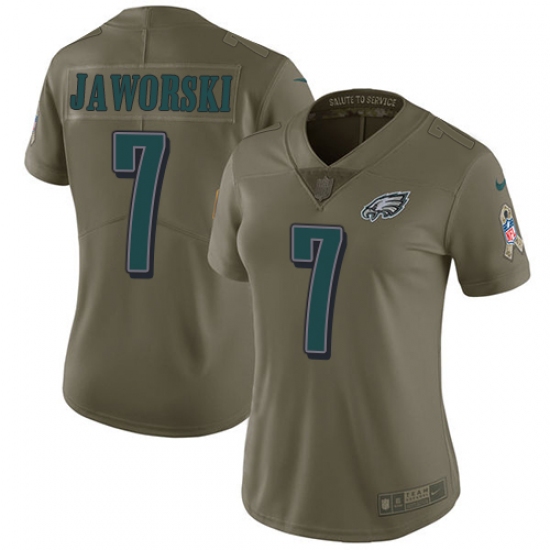 Women's Nike Philadelphia Eagles #7 Ron Jaworski Limited Olive 2017 Salute to Service NFL Jersey - Ujersey