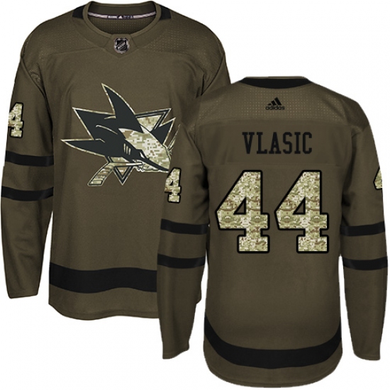 Youth Adidas San Jose Sharks #44 Marc-Edouard Vlasic Premier Green Salute to Service NHL Jersey - Ujersey