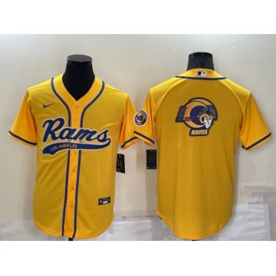 Men's Los Angeles Rams Yellow Team Big Logo With Patch Cool Base Stitched Baseball Jersey - Ujersey