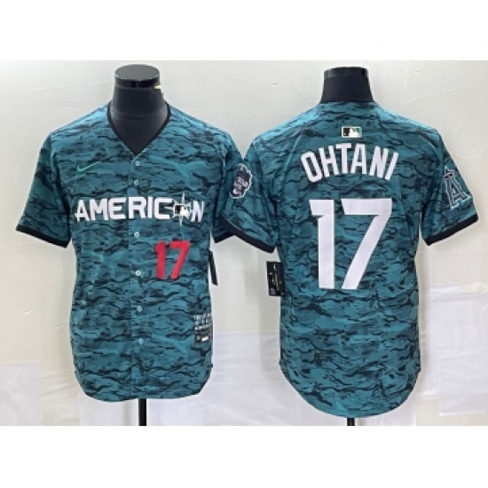 Men's Nike Los Angeles Angels #17 Shohei Ohtani Number Teal 2023 All Star Cool Base Stitched Jersey1 - Ujersey