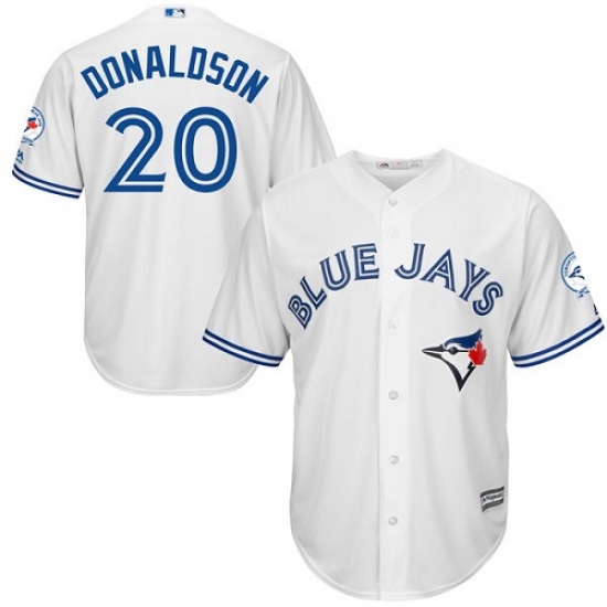 Men's Majestic Toronto Blue Jays #20 Josh Donaldson Replica White Home 40th Anniversary Patch MLB Jersey - Ujersey