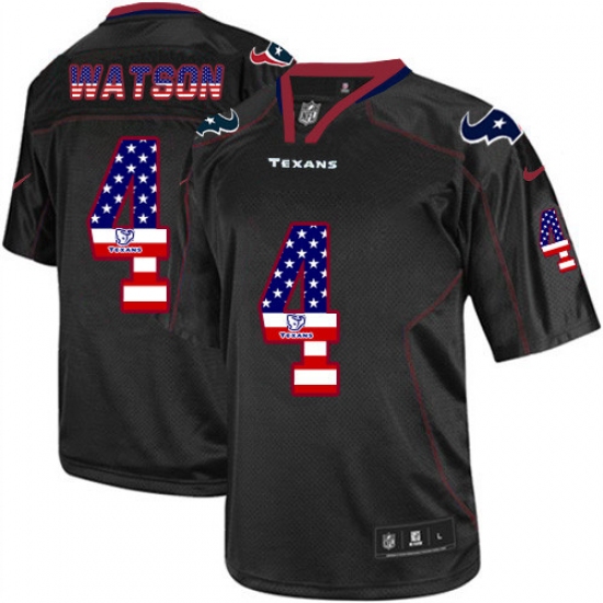 Men's Nike Houston Texans #4 Deshaun Watson Elite Black USA Flag Fashion NFL Jersey - Ujersey