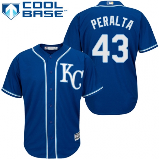 Men's Majestic Kansas City Royals #43 Wily Peralta Replica Blue Alternate 2 Cool Base MLB Jersey - Ujersey