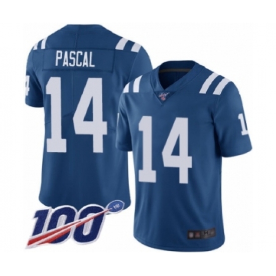 Men's Indianapolis Colts #14 Zach Pascal Royal Blue Team Color Vapor Untouchable Limited Player 100th Season Football Jersey - Ujersey