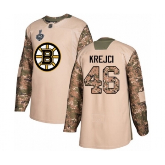Youth Boston Bruins #46 David Krejci Authentic Camo Veterans Day Practice 2019 Stanley Cup Final Bound Hockey Jersey - Ujersey