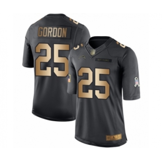 Men's Los Angeles Chargers #25 Melvin Gordon Limited Black Gold Salute to Service Football Jersey - Ujersey