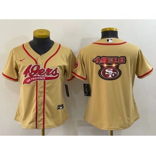 Youth San Francisco 49ers Gold Team Big Logo With Patch Cool Base Stitched Baseball Jersey - Ujersey