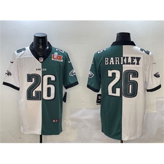 Men's Philadelphia Eagles #26 Saquon Barkley White & Green Split 2025 Super Bowl LIX Vapor Untouchable Limited Football Stitched Jersey - Ujersey