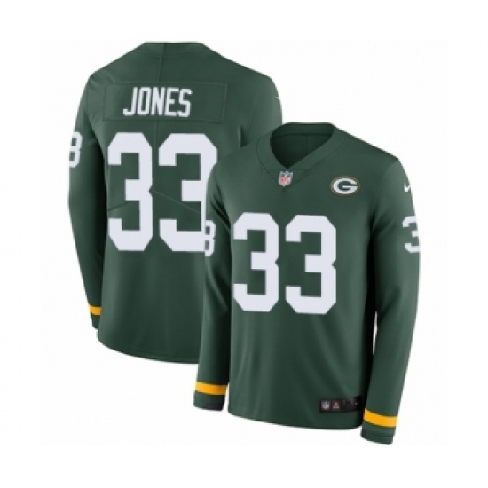 Youth Nike Green Bay Packers #33 Aaron Jones Limited Green Therma Long Sleeve NFL Jersey - Ujersey