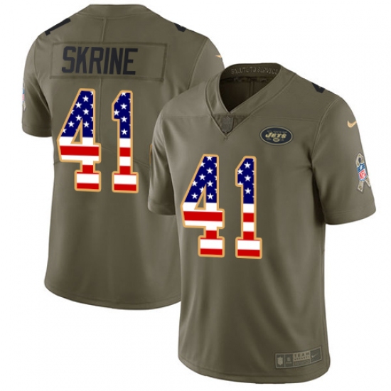 Men's Nike New York Jets #41 Buster Skrine Limited Olive/USA Flag 2017 Salute to Service NFL Jersey - Ujersey