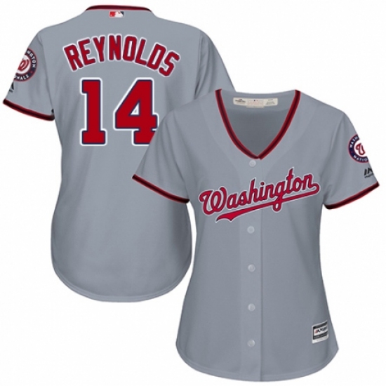 Women's Majestic Washington Nationals #14 Mark Reynolds Authentic Grey Road Cool Base MLB Jersey - Ujersey