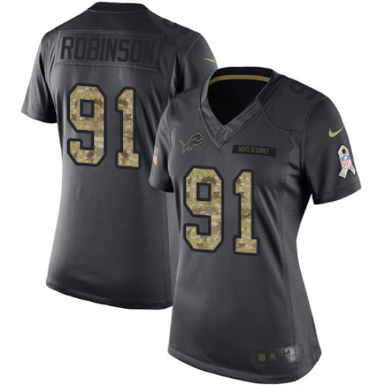 Women's Nike Detroit Lions #91 A'Shawn Robinson Limited Black 2016 Salute to Service NFL Jersey - Ujersey