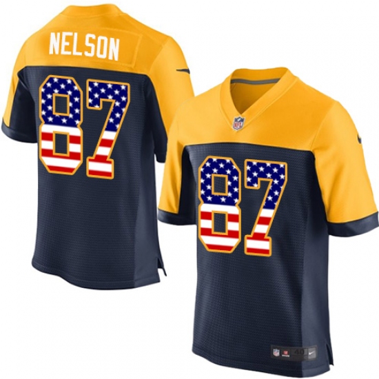Men's Nike Green Bay Packers #87 Jordy Nelson Elite Navy Blue Alternate USA Flag Fashion NFL Jersey - ujerseystore