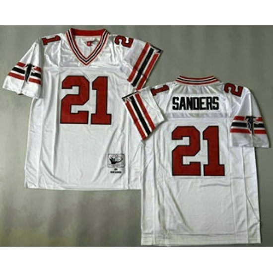 Men's Atlanta Falcons #21 Deion Sanders White 1989 Throwback Jersey - Ujersey