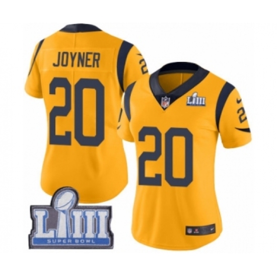 Women's Nike Los Angeles Rams #20 Lamarcus Joyner Limited Gold Rush Vapor Untouchable Super Bowl LIII Bound NFL Jersey - Ujersey