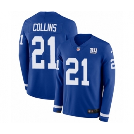 Youth Nike New York Giants #21 Landon Collins Limited Royal Blue Therma Long Sleeve NFL Jersey - Ujersey