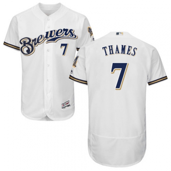 Men's Majestic Milwaukee Brewers #7 Eric Thames White Flexbase Authentic Collection MLB Jersey - Ujersey