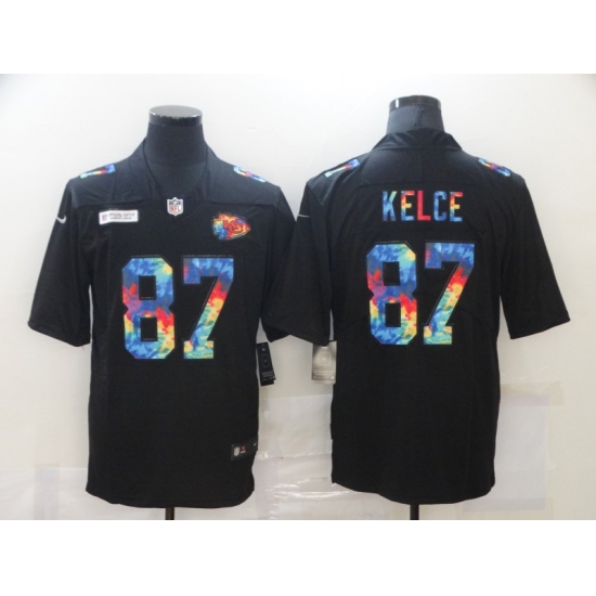 Men's Kansas City Chiefs #87 Travis Kelce Black Rainbow Version Nike Limited Jersey - Ujersey
