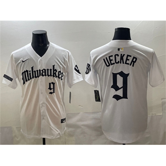 Men's Milwaukee Brewers #9 Bob Uecker White 'Gothic 414 Shadows Edition' Vapor Premier Limited Stitched Jersey - Ujersey