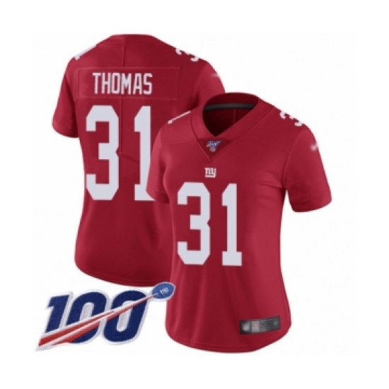 Women's New York Giants #31 Michael Thomas Red Limited Red Inverted Legend 100th Season Football Jersey - Ujersey