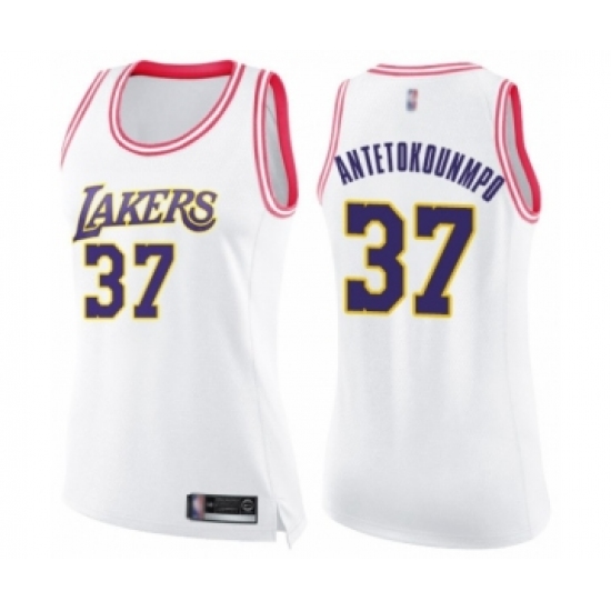 Women's Los Angeles Lakers #37 Kostas Antetokounmpo Swingman White Pink Fashion Basketball Jersey - Ujersey