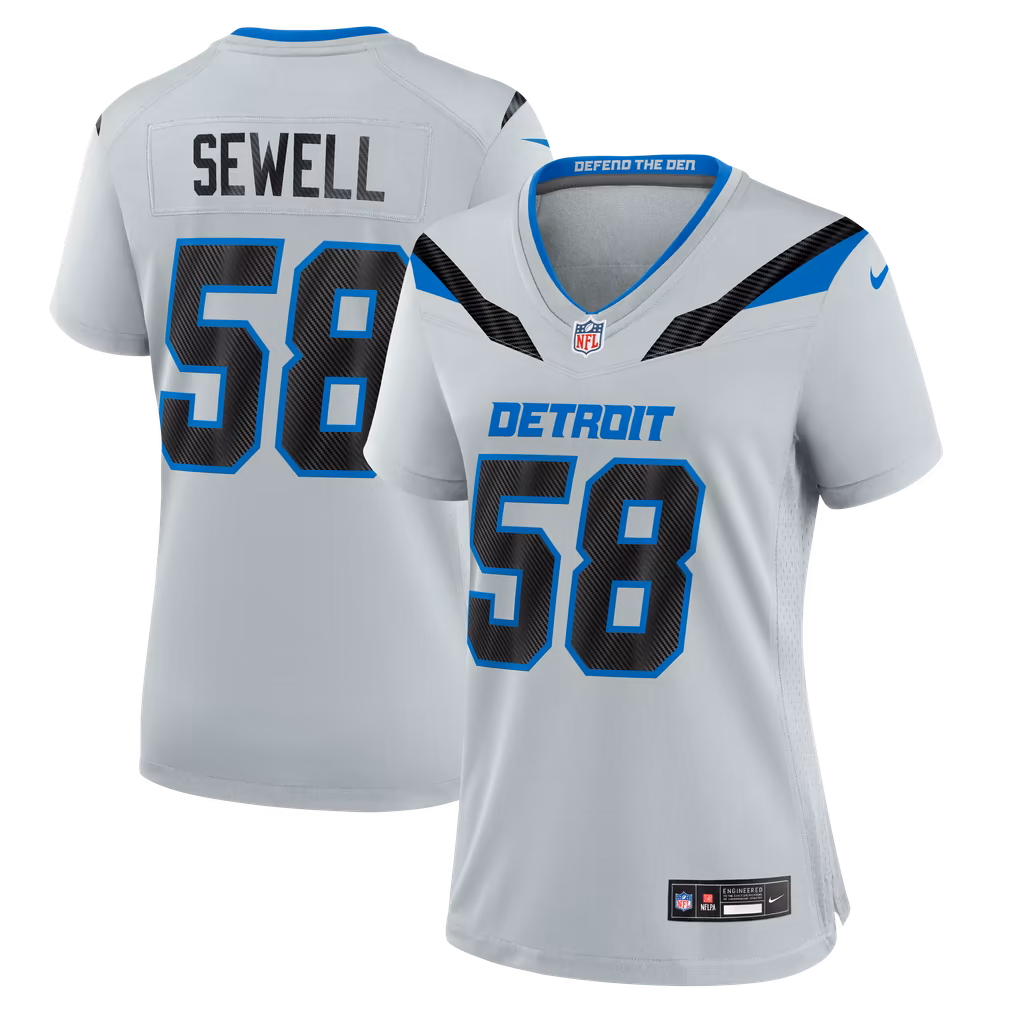 Women's Detroit Lions Penei Sewell Nike Silver 2026 Rivalries Collection Game Jersey - SUjersey01