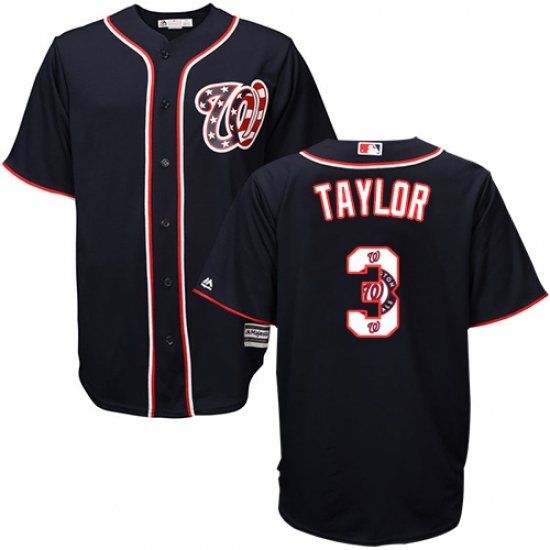 Men's Majestic Washington Nationals #3 Michael Taylor Authentic Navy Blue Team Logo Fashion Cool Base MLB Jersey - Ujersey