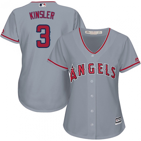 Women's Majestic Los Angeles Angels of Anaheim #3 Ian Kinsler Authentic Grey Road Cool Base MLB Jersey