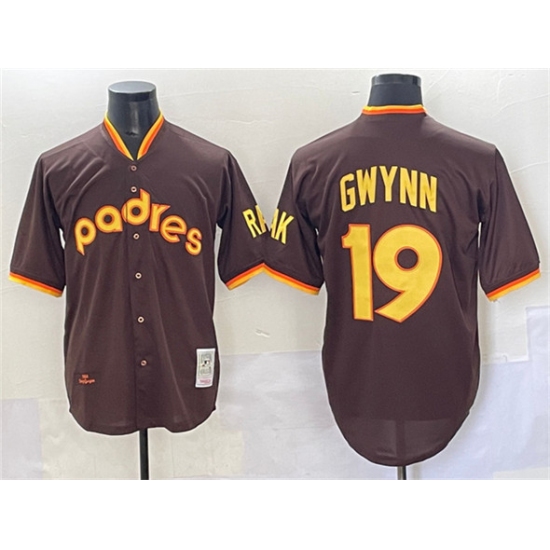Men's San Diego Padres #19 Tony Gwynn Brown Throwback Stitched Baseball Jersey - Ujersey