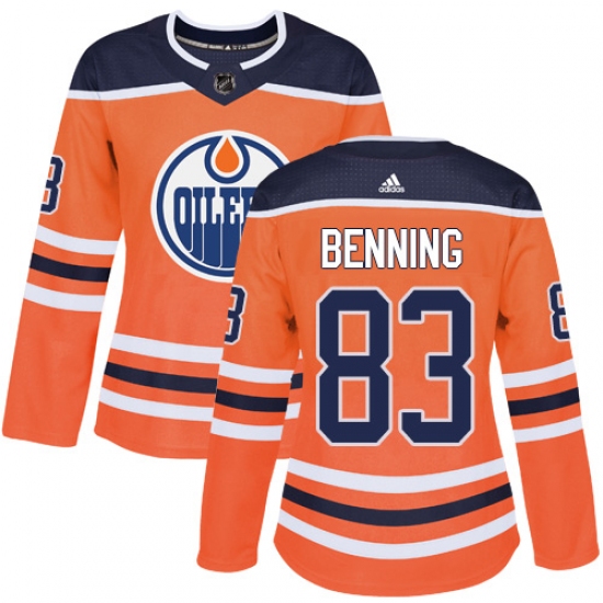 Women's Adidas Edmonton Oilers #83 Matt Benning Authentic Orange Home NHL Jersey - Ujersey