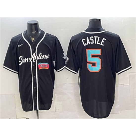 Men's San Antonio Spurs #5 Stephon Castle Black Stitched Baseball Jersey - Ujersey