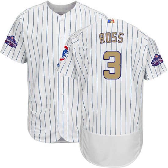 Men's Majestic Chicago Cubs #3 David Ross White 2017 Gold Program Flexbase Authentic Collection MLB Jersey - Ujersey