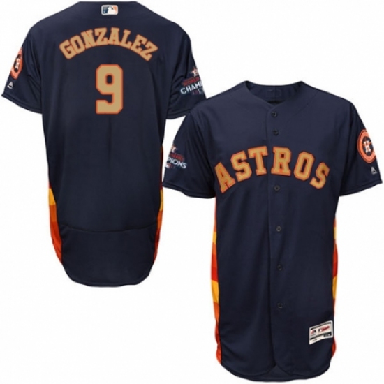 Men's Majestic Houston Astros #9 Marwin Gonzalez Navy Blue Alternate 2018 Gold Program Flex Base Authentic Collection MLB Jersey