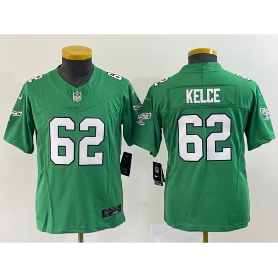 Youth Nike Philadelphia Eagles #62 Jason Kelce Green 2023 F.U.S.E. Vapor Limited Throwback Stitched Football Jersey - Ujersey