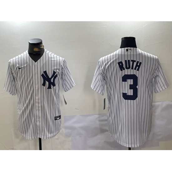 Men's New York Yankees #3 Babe Ruth White Name Stitched Cool Base Nike Jersey - Ujersey