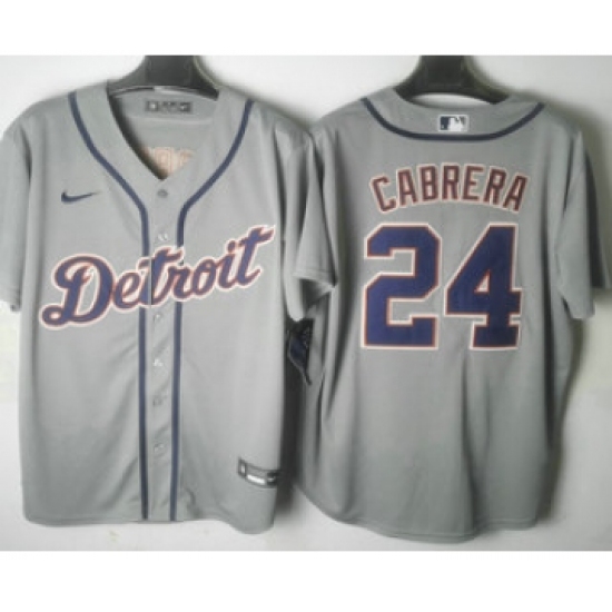 Men's Detroit Tigers #24 Miguel Cabrera Grey Stitched Cool Base Nike Jersey - Ujersey