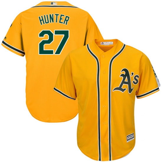 Youth Majestic Oakland Athletics #27 Catfish Hunter Authentic Gold Alternate 2 Cool Base MLB Jersey - Ujersey