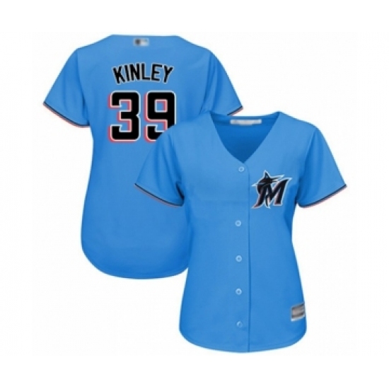 Women's Miami Marlins #39 Tyler Kinley Authentic Blue Alternate 1 Cool Base Baseball Player Jersey - Ujersey
