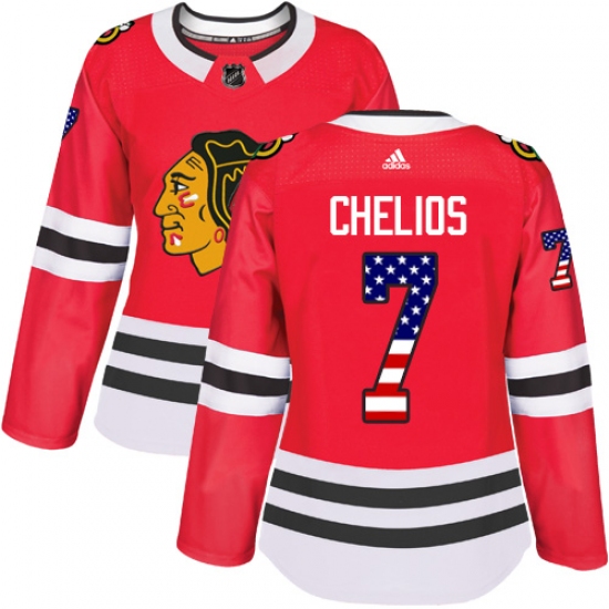 Women's Adidas Chicago Blackhawks #7 Chris Chelios Authentic Red USA Flag Fashion NHL Jersey - Ujersey
