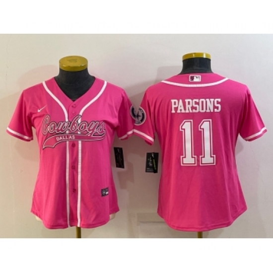 Women's Dallas Cowboys #11 Micah Parsons Pink With Patch Cool Base Stitched Baseball Jersey - Ujersey