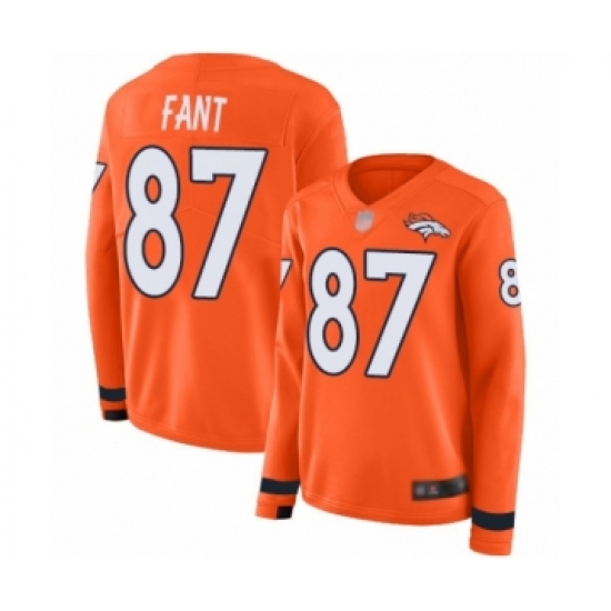 Women's Denver Broncos #87 Noah Fant Limited Orange Therma Long Sleeve Football Jersey - Ujersey