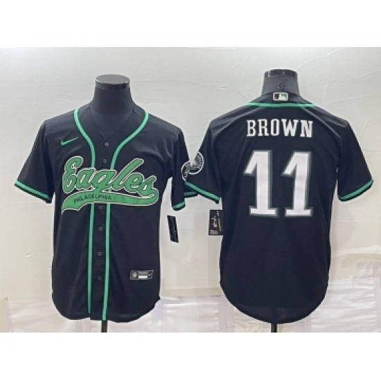 Men's Philadelphia Eagles #11 AJ Brown Black Stitched Cool Base Nike Baseball Jersey - Ujersey