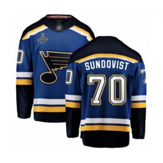 Youth St. Louis Blues #70 Oskar Sundqvist Fanatics Branded Royal Blue Home Breakaway 2019 Stanley Cup Champions Hockey Jersey - Ujersey