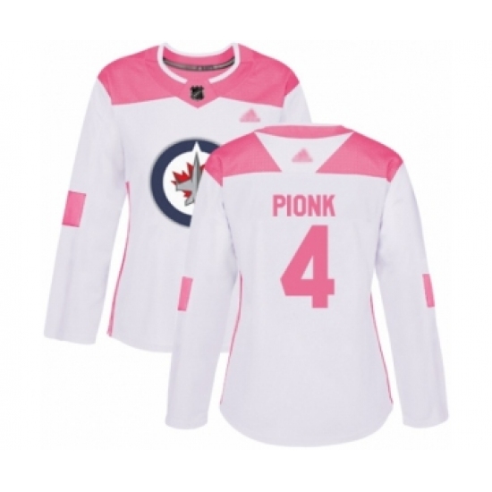 Women's Winnipeg Jets #4 Neal Pionk Authentic White Pink Fashion Hockey Jersey - Ujersey